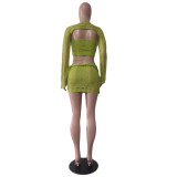 Sexy Sequin Knits Long Sleeve Three Piece Set GCNF-0214