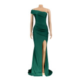 Slash Shoulder Sleeveless Split Evening Dress AIL-232