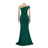 Slash Shoulder Sleeveless Split Evening Dress AIL-232