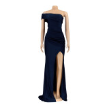 Slash Shoulder Sleeveless Split Evening Dress AIL-232