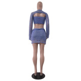 Sexy Sequin Knits Long Sleeve Three Piece Set GCNF-0214