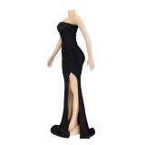 Slash Shoulder Sleeveless Split Evening Dress AIL-232