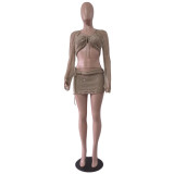 Sexy Sequin Knits Long Sleeve Three Piece Set GCNF-0214