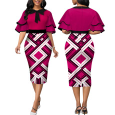 Sexy Fashion Print Short Sleeve Midi Dress SMR-11548