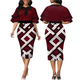 Sexy Fashion Print Short Sleeve Midi Dress SMR-11548