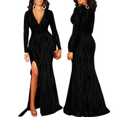 Sexy Fashion Split V-neck Maxi Dress SMR-11582