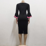 Sexy Fashion Print Flared Sleeve Midi Dress SMR-11514