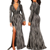 Sexy Fashion Split V-neck Maxi Dress SMR-11582