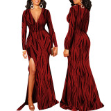 Sexy Fashion Split V-neck Maxi Dress SMR-11582