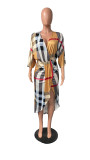 Plus Size Color Blocking Stripe Split Maxi Dress HGL-2023