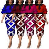 Sexy Fashion Print Short Sleeve Midi Dress SMR-11548