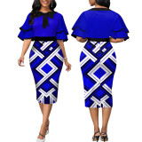 Sexy Fashion Print Short Sleeve Midi Dress SMR-11548