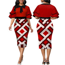 Sexy Fashion Print Short Sleeve Midi Dress SMR-11548