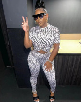 Letter Print Short Sleeve Pants Two Piece Set GDNY-1051