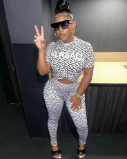 Letter Print Short Sleeve Pants Two Piece Set GDNY-1051