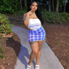 Plaid Print Pleated Half Skirt WMEF-02065
