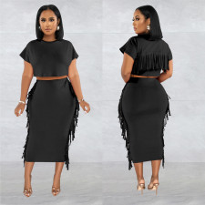 Solid Color Tassel Two Piece Skirts Set BY-6331