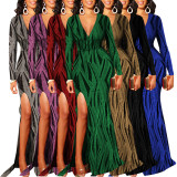 Sexy Fashion Split V-neck Maxi Dress SMR-11582
