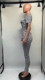 Letter Print Short Sleeve Pants Two Piece Set GDNY-1051
