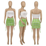 Plaid Print Pleated Half Skirt WMEF-02065