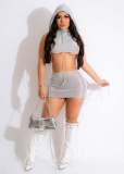 Solid Hooded Sleeveless Beach Two Piece Set OSM-4392
