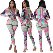 Casual Fashion Print Long Sleeve Blouse Pants Two Piece Set SMR-11960