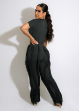 Solid Color Casual Tassel Two Piece Pants Set OD-8548
