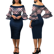 Sexy Fashion Print 3/4 Sleeve Midi Dress SMR-11883