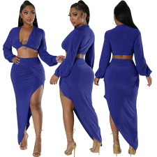 Sexy Fashion Solid Crop Top And Skirts 2 Piece Set SMR-11875