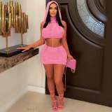Solid Hooded Sleeveless Beach Two Piece Set OSM-4392