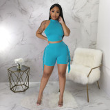 Sleeveless Top Tassel Shorts Casual Two Piece Set YF-10432