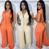 Solid Short Sleeve Wide Leg Jumpsuit BN-9421