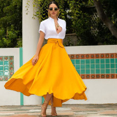 Solid Color Tie Up Loose Long Skirt HNIF-5072