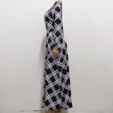 Fashion Plaid Print Long Sleeve Maxi Dress SMR-11891