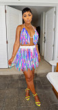 See-through Knitted Tassel Multicolor Beach Skirt Set YMEF-5155