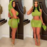 Solid Hooded Sleeveless Beach Two Piece Set OSM-4392