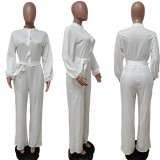 Plus SIze Solid Color Waist Belt Slim Jumpsuit LSD-86022