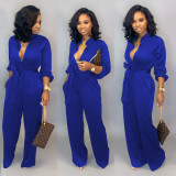 Plus SIze Solid Color Waist Belt Slim Jumpsuit LSD-86022