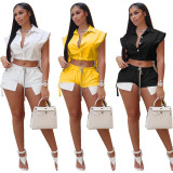 Solid Bandage Tops And Shorts Two Piece Set LSL-6513