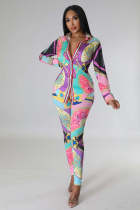 Casual Fashion Print Long Sleeve Blouse Pants Two Piece Set SMR-11960