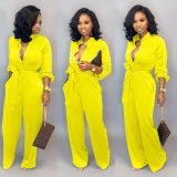 Plus SIze Solid Color Waist Belt Slim Jumpsuit LSD-86022