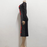 Sexy Fashion Print Long Sleeve Midi Dress SMR-11565