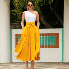 Solid Color Tie Up Loose Long Skirt HNIF-5072