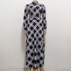 Fashion Plaid Print Long Sleeve Maxi Dress SMR-11891