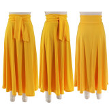 Solid Color Tie Up Loose Long Skirt HNIF-5072