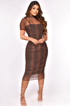 Mesh Print Long Sleeve Dress And Sling Dress 2 Piece Set ME-8344