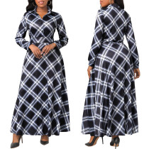 Fashion Plaid Print Long Sleeve Maxi Dress SMR-11891