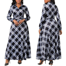 Fashion Plaid Print Long Sleeve Maxi Dress SMR-11891