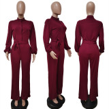 Plus SIze Solid Color Waist Belt Slim Jumpsuit LSD-86022