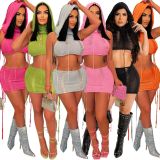 Solid Hooded Sleeveless Beach Two Piece Set OSM-4392